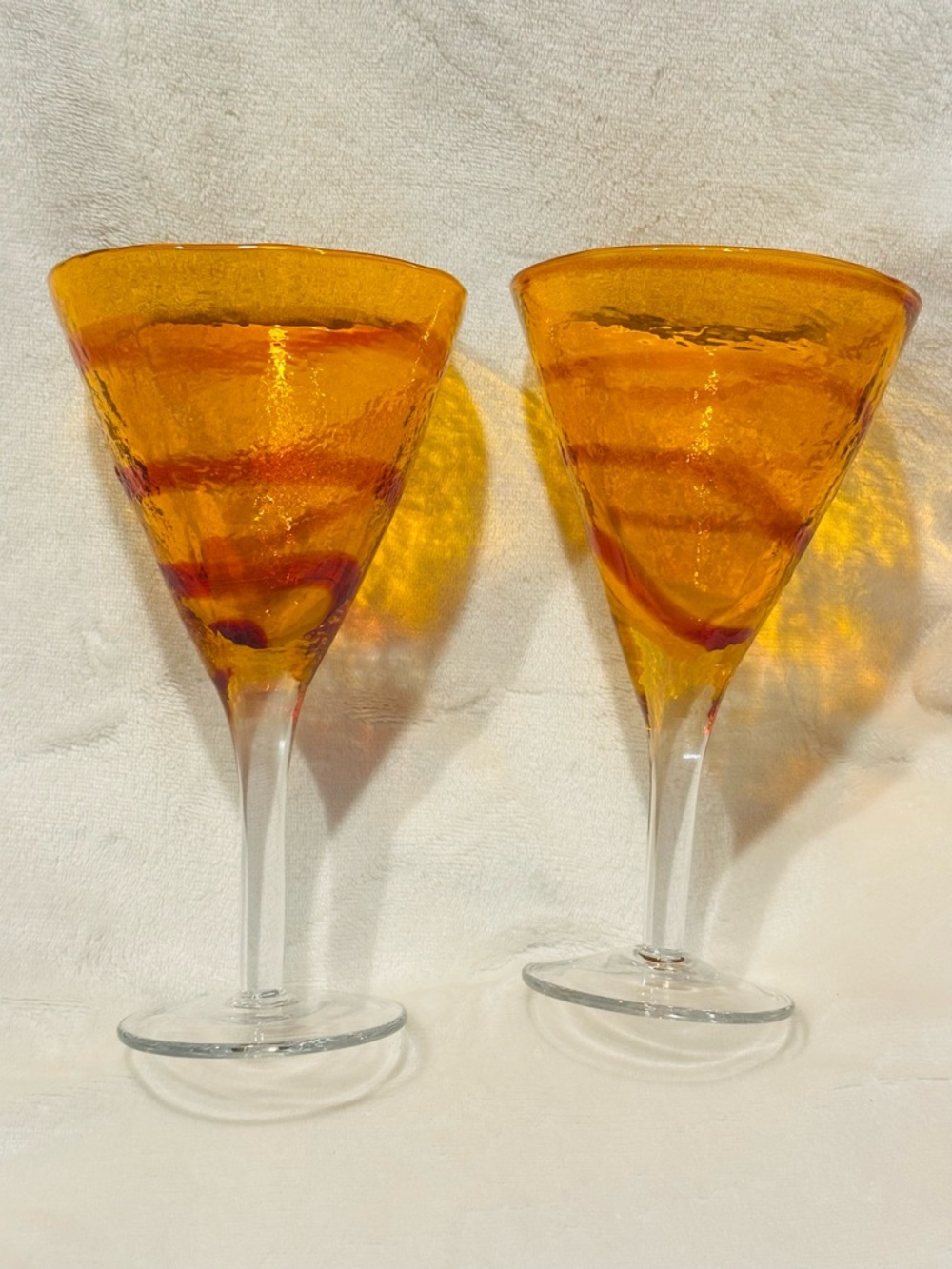 Pier 1 "Canyon Orange" Hand Blown Wine Cocktail Martini Glasses Set Of 2 Vtg